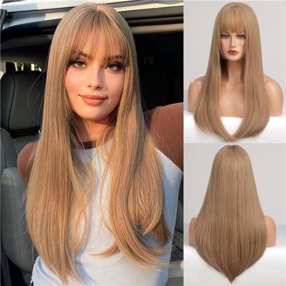 Blonde Wig With Bangs For Women Long Straight Wigs Barbie wig Synthetic - Picture 6 of 7